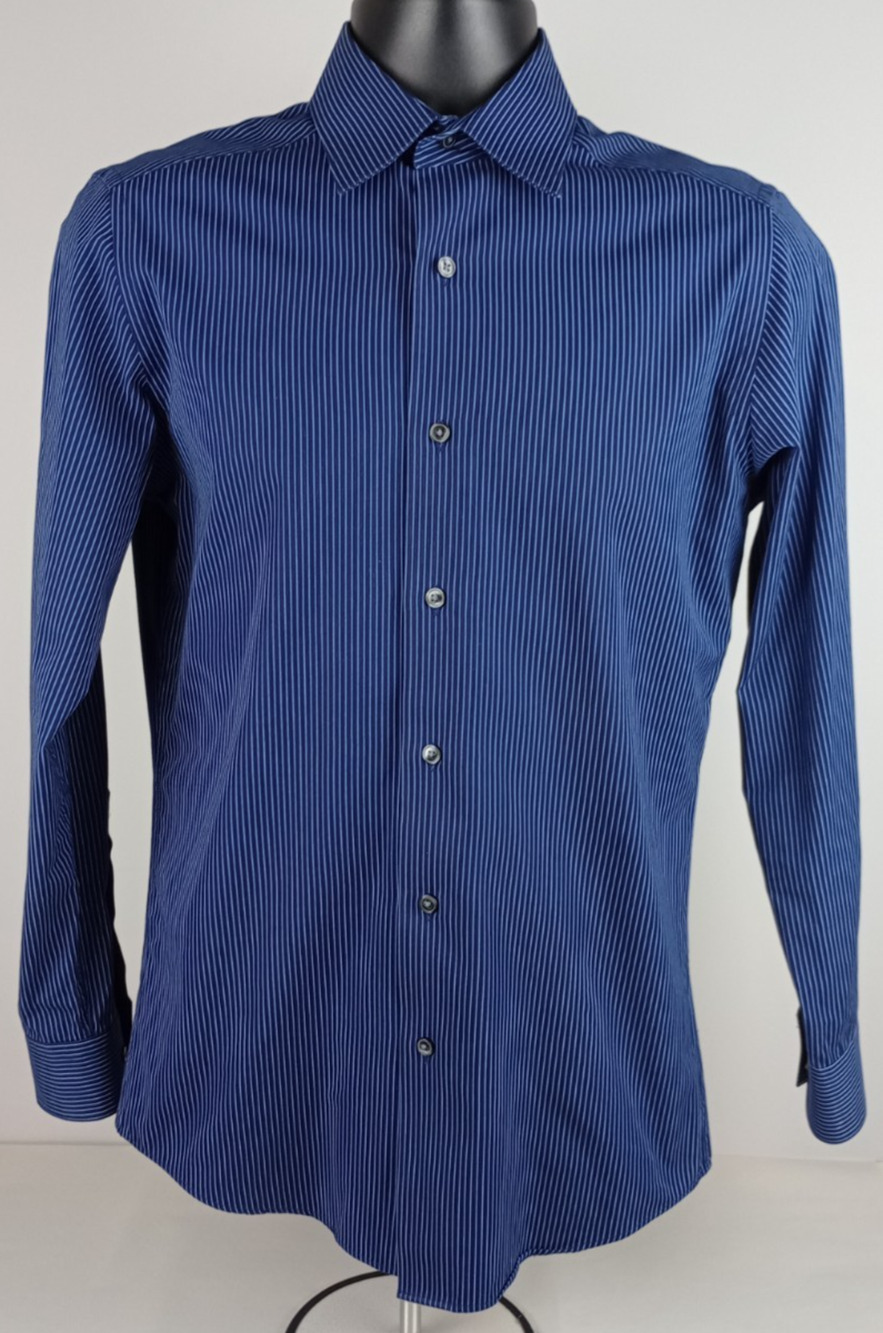 APT 9 Mens 14.5/32 Blue Pinstripe Long Sleeve Collared Button Up Dress Shirt